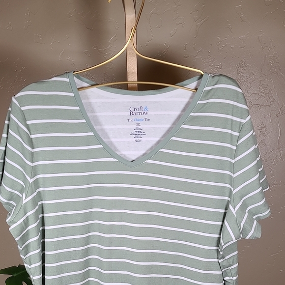 Croft & Barrow Green White Striped Relaxed Fit Short Sleeve Tee 100% Cot… - Picture 3 of 5